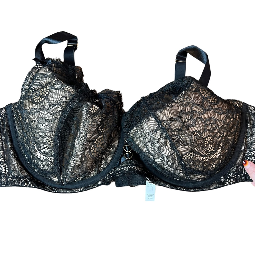 Cacique Lightly Lined French Balconette Black And Tan Bra, Size 44ddd